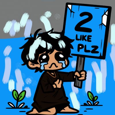small poor toddler crying with sign that says 2 like plz