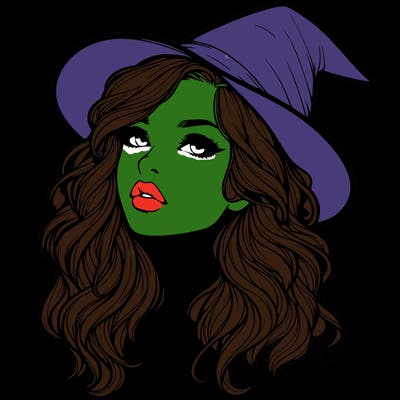 realistic witch girl with wavy hair and lips