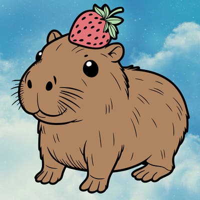 capybara with strawberry on the head