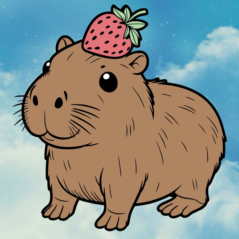 capybara with strawberry on the head
