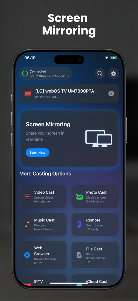 AllShare Cast ㅤ - AllShare Cast app dashboard with screen mirroring and casting features