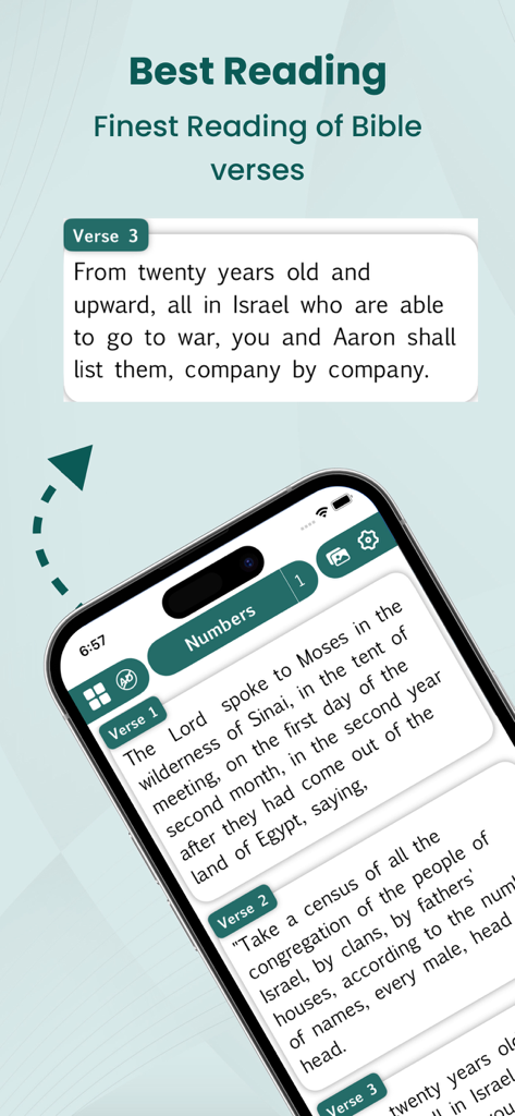 Smartphone screen displaying Bible verses from the Book of Numbers in the Catholic Bible app.