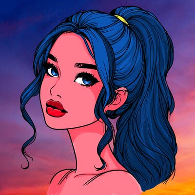 realistic girl with a ponytail on her hair and lips