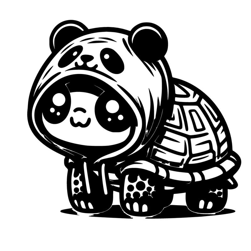 show me a picture of a turtle wearing a panda hoodie