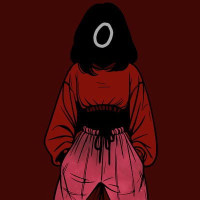 realistic girl faceless with baggy pants and a crop top