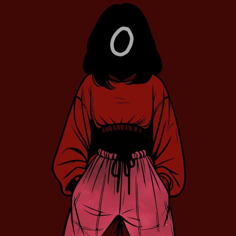 realistic girl faceless with baggy pants and a crop top