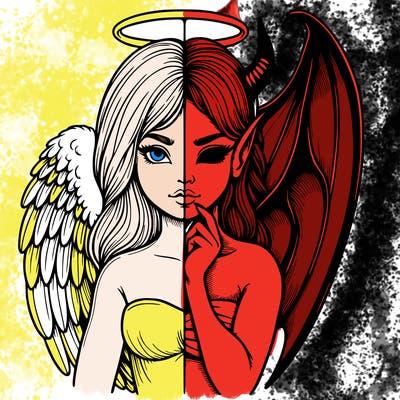 realistic angel half demon