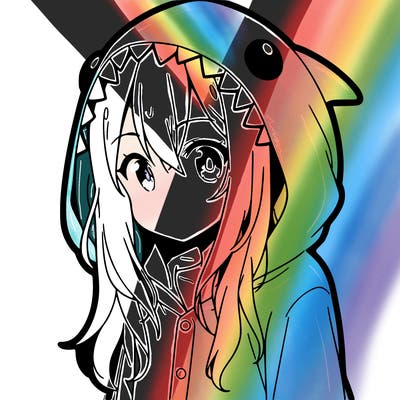 young anime girl in shark pajamas