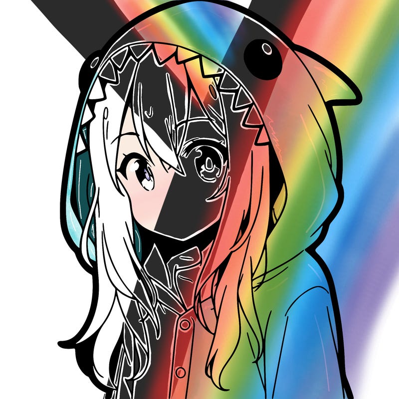 young anime girl in shark pajamas