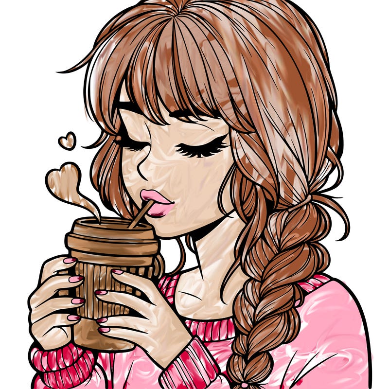 realistic girl drinking coffee