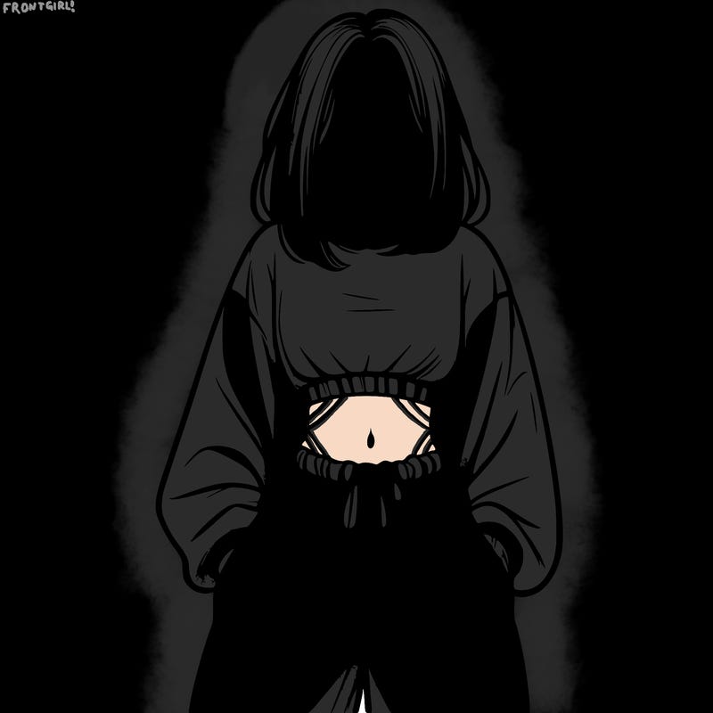 realistic girl faceless with baggy pants and a crop top