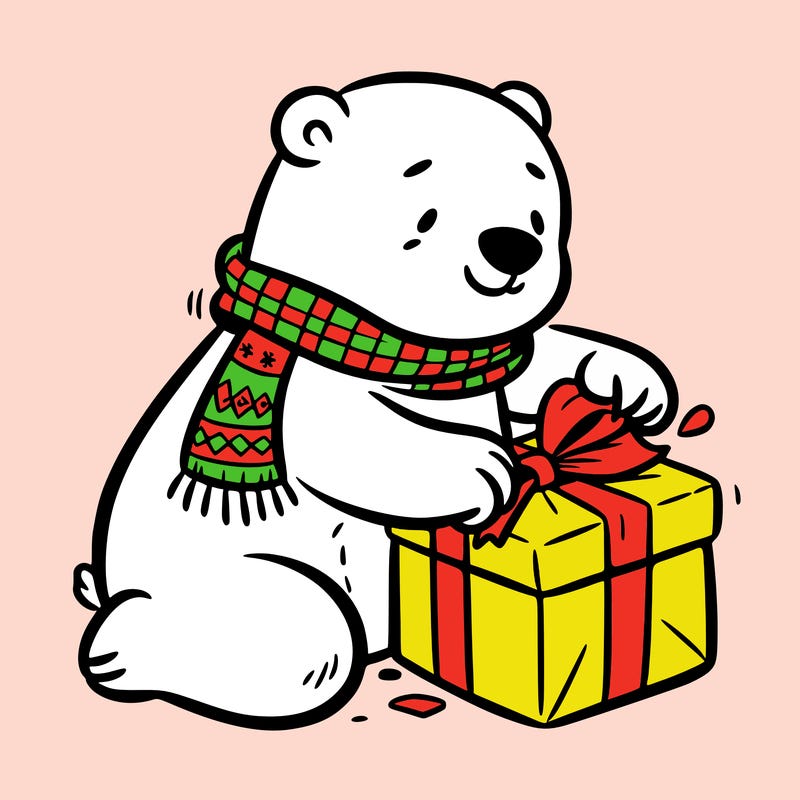 polar bear wrapping a present