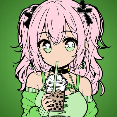 an anime girl drinking boba