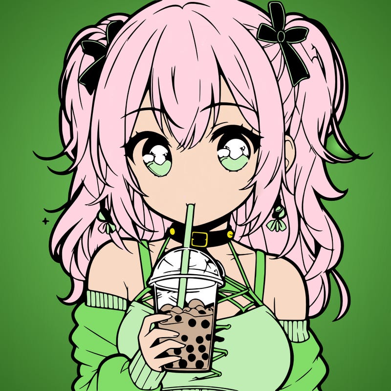 an anime girl drinking boba