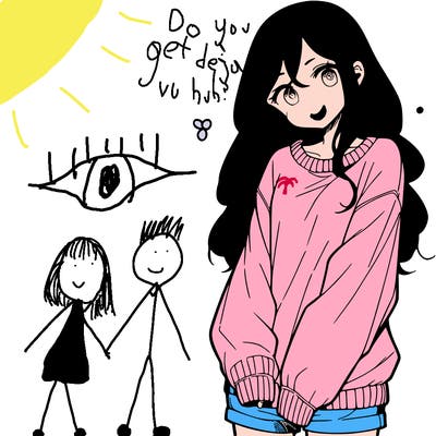 manga teen girl  in a sweater and baggy pants