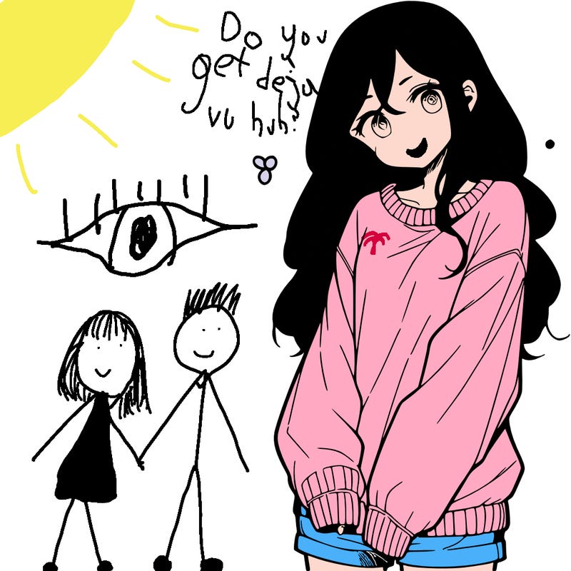 manga teen girl  in a sweater and baggy pants