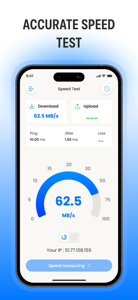 Guardian VPN — Secure - Screenshot of Guardian VPN showing the speed test feature with download speed and network latency metrics
