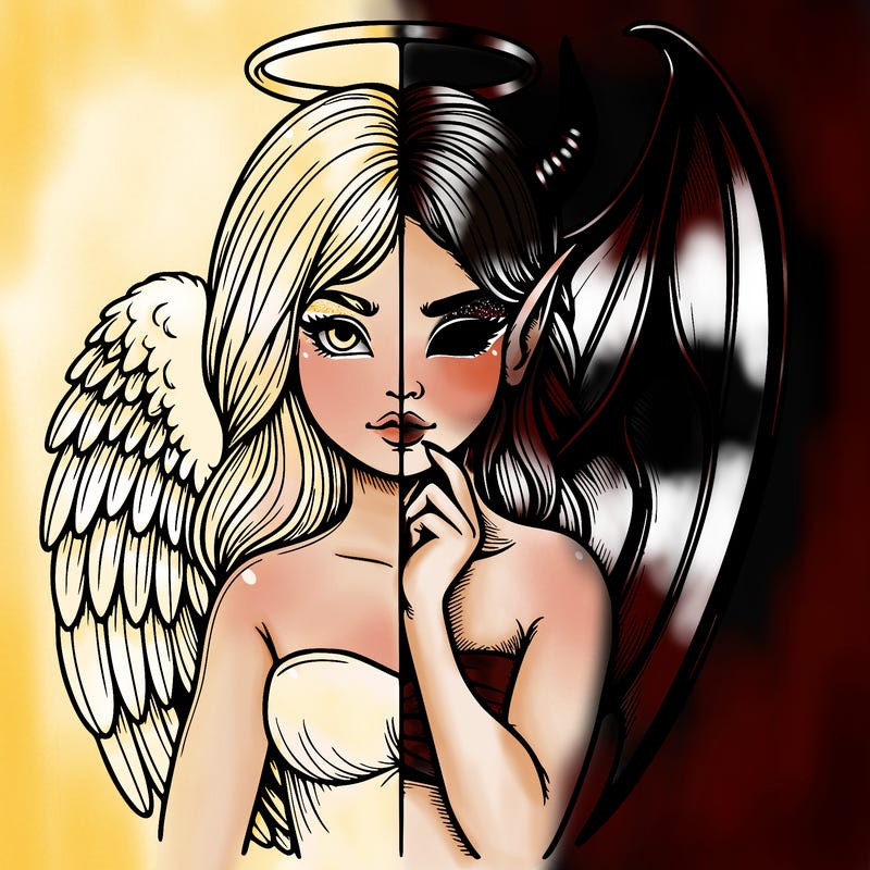 realistic angel half demon