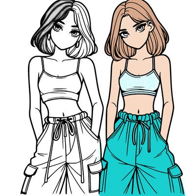 two girls with crop top with baggy pants
