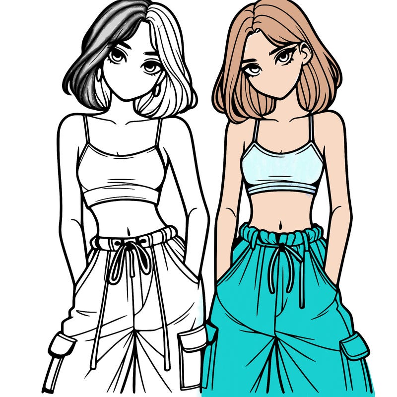 two girls with crop top with baggy pants