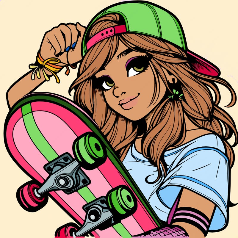 realistic girl with skater boy energy