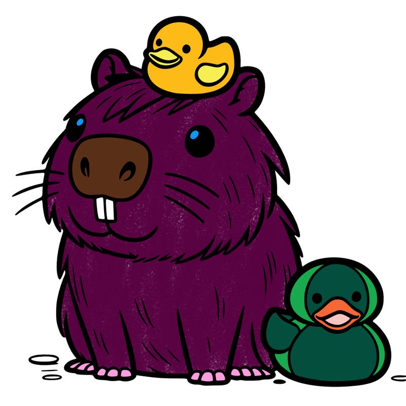 capybara with rubber ducky on its head