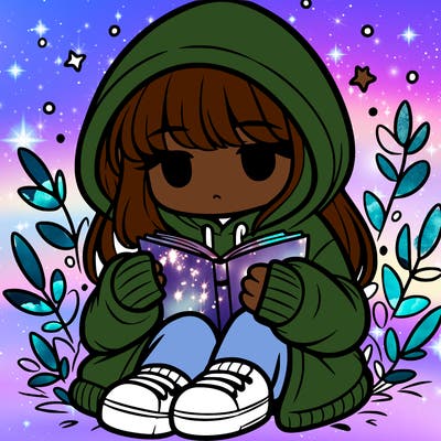 girl in oversized hoodie reading a book