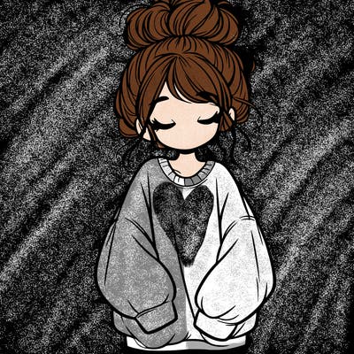 girl with baggy sweatshirt and messy bun