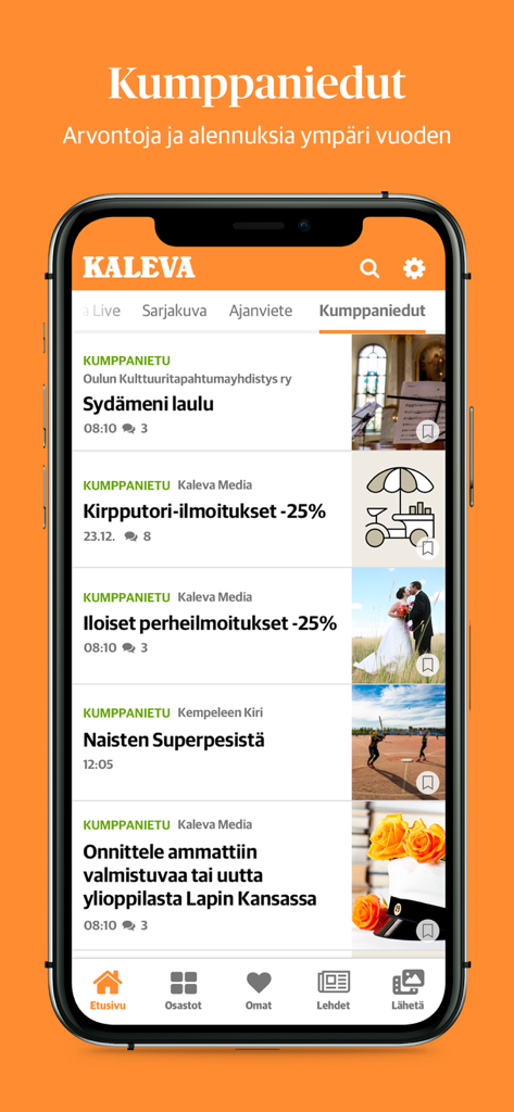Kaleva - フィンランド現地の割引や告知を掲載したKalevaニュースアプリのパートナー特典画面