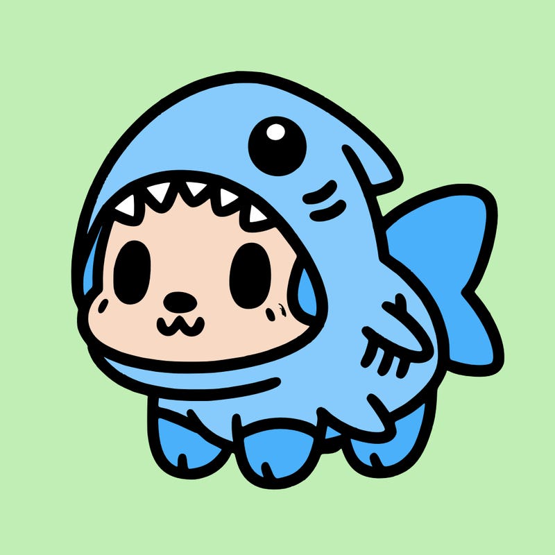 cute dog wearing a shark costume