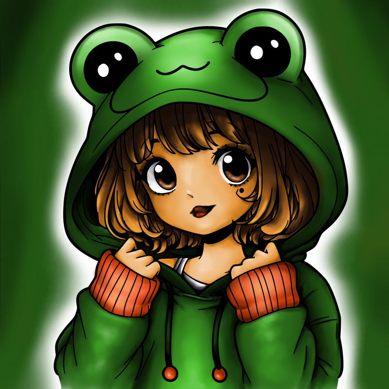 a cute teenage girl wearing a frog hoodie