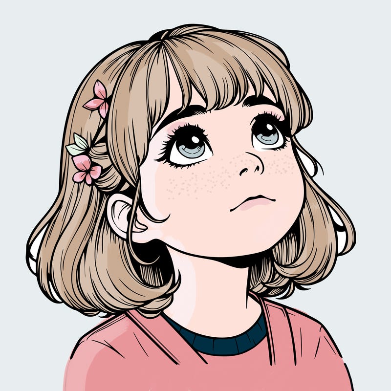 realistic girl looking up