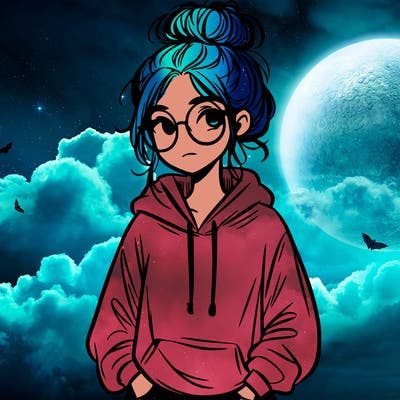 teen girl with a messy bun and glasses wearing a loose hoodie and jeans