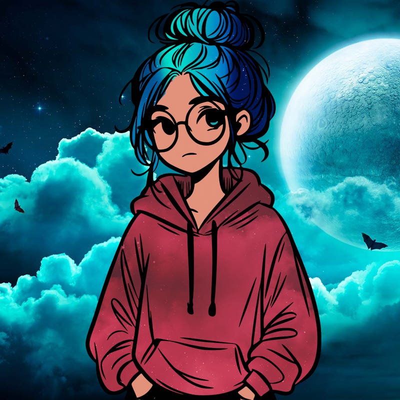 teen girl with a messy bun and glasses wearing a loose hoodie and jeans