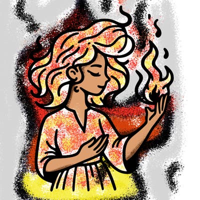 woman with fire