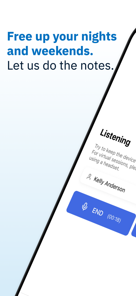 Twofold AI medical scribe app screen showing the message Free up your nights and weekends with an active voice recording interface