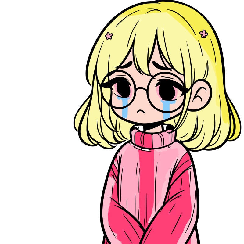 sad girl with glasses in a sweater