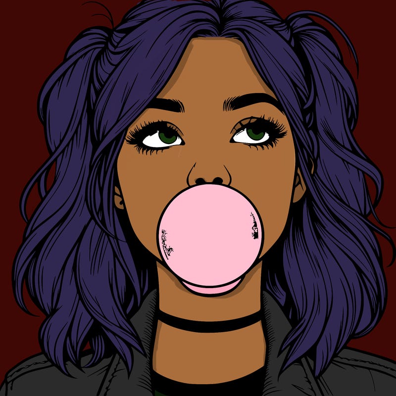 realististic girl blowing bubble -gum