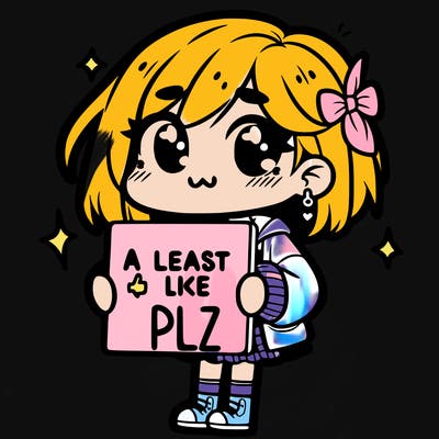 cute girl holding a sign saying a least one like plz