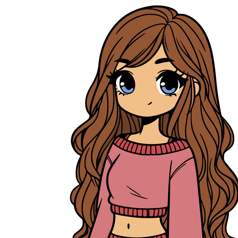 girl with long hair and a crop top with a sweater