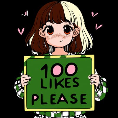 a girl holding a sign saying 100 likes please