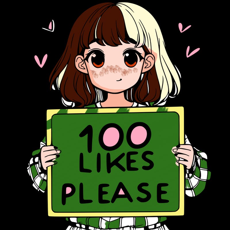 a girl holding a sign saying 100 likes please