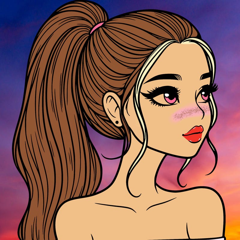 a beautiful and realistic girl with a high pony tail