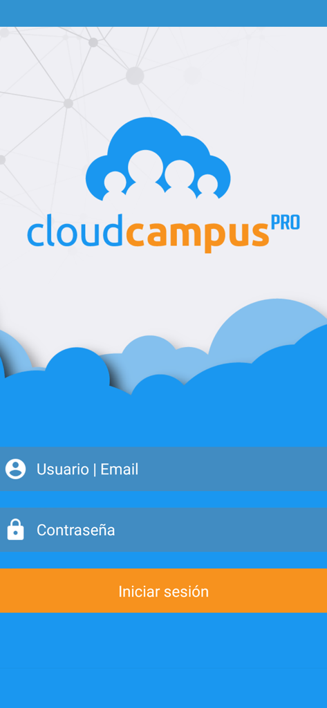 Cloud Campus Pro - Cloud Campus Pro mobile app login screen with Spanish input fields for email and password
