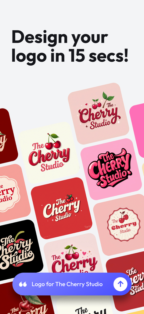 Logofy AI Logo Maker & Creator - Multiple AI generated logo variations for The Cherry Studio brand showing different styles and colors
