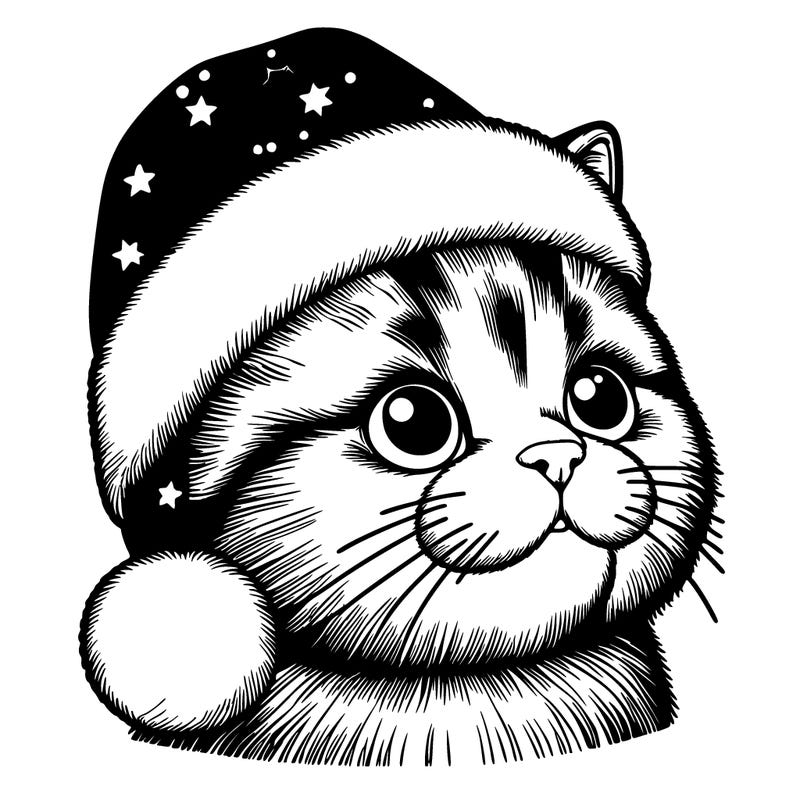 realistic cat with a christmas hat