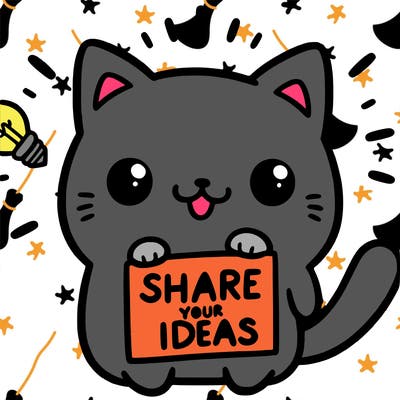 a cute cat saying share your ideas