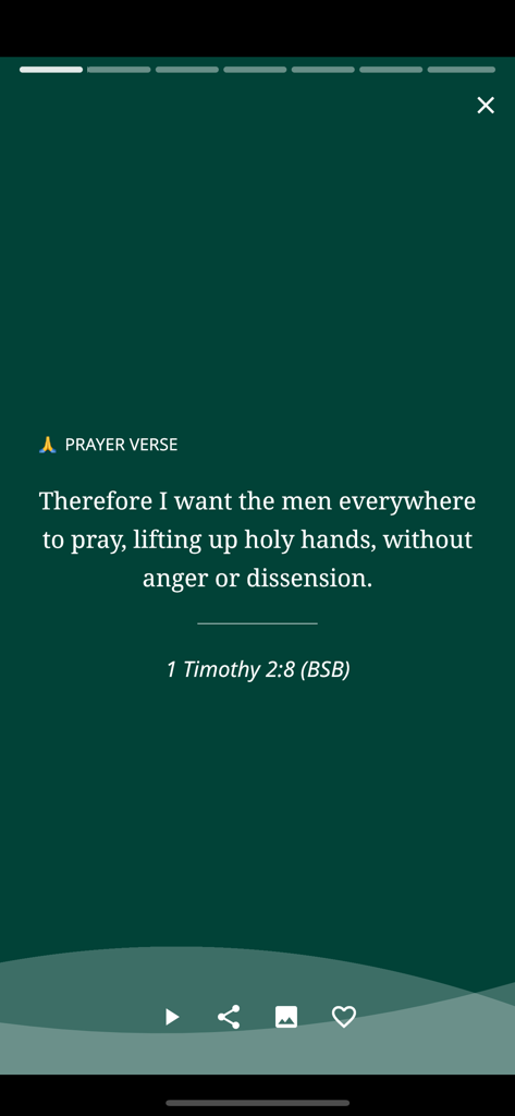 Daily Light On The Daily Path - Daily Light app prayer verse from 1 Timothy 2 8 on a green background