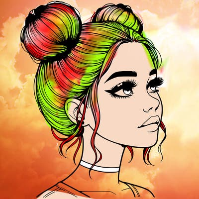 realistic girl with buns on the top of her head