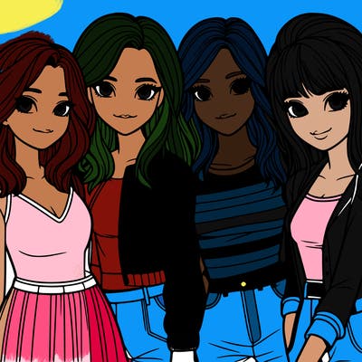 a group of girls realistic
